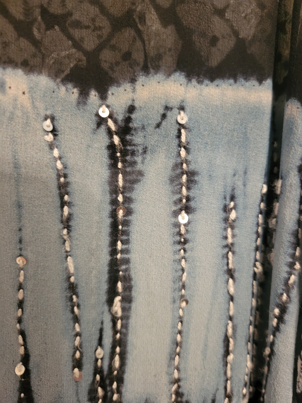 Calypso St. Barth Light Blue, Navy & White Patterned 100% Silk Long-Sleeve Top - Picture 4 of 9